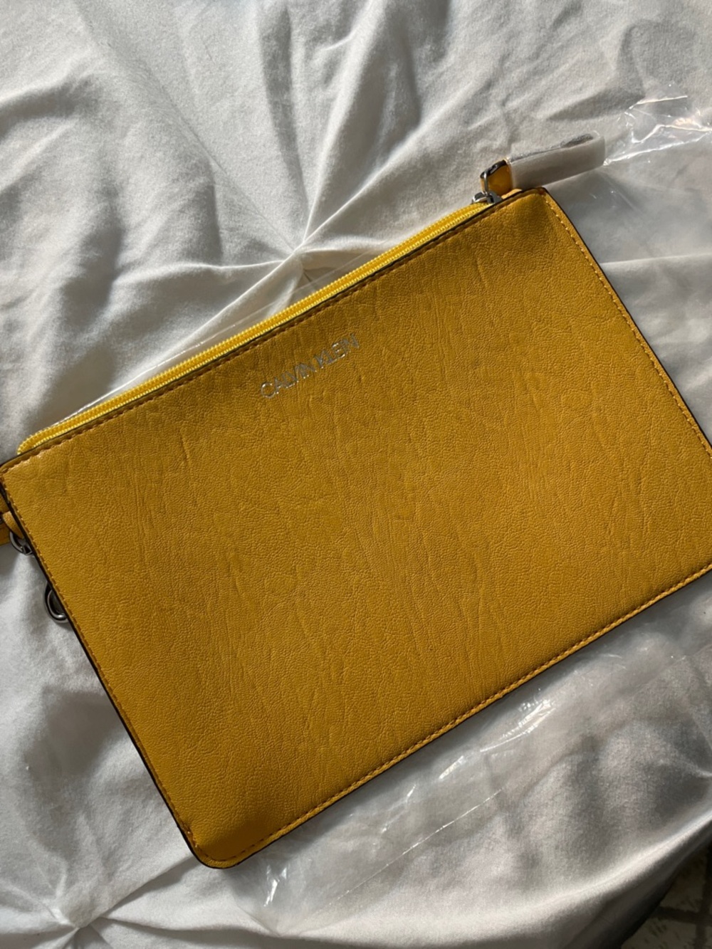 New Calvin Klein Mustard Yellow Wristlet Clutch